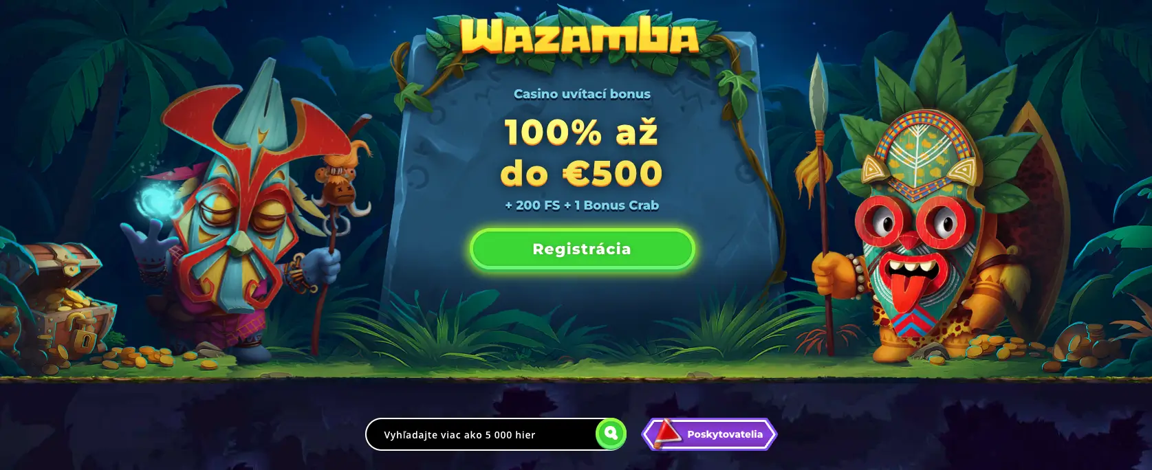 Domača stran igralnice Wazamba Casino in banner za dobrodošlico